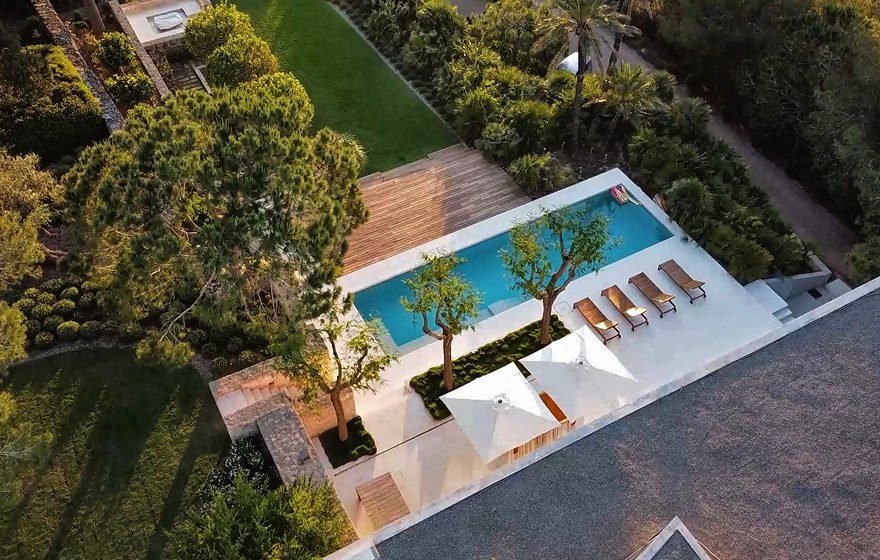 Ibiza outdoor lighting — villa aerial production